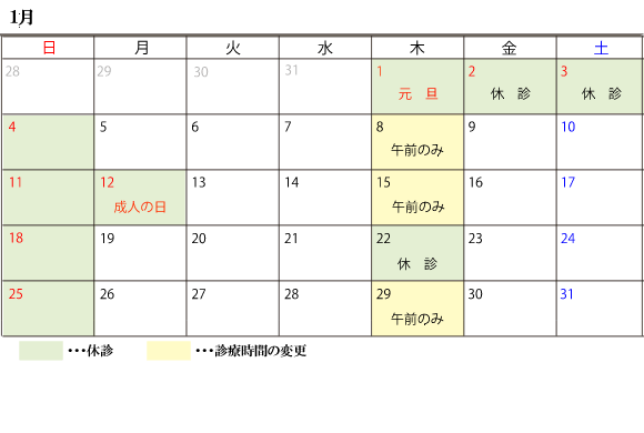 1月診察スケジュール